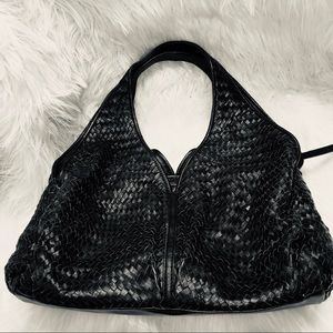 Woven leather shoulder bag